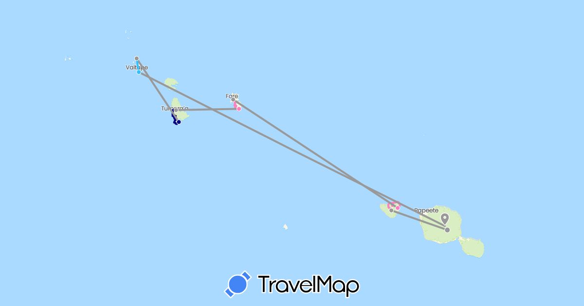 TravelMap itinerary: driving, plane, boat, scooter in French Polynesia (Oceania)